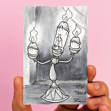 "Fancy" Day 7 Knobtober 2020 artwork by Brendan Pearce. Drawing of candle character Lumiere from Beauty and the Beast but the candles are penises