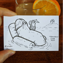 Drawing of a penis reclining on a sun lounge with a cold drink