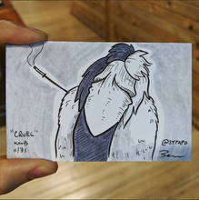 Drawing of a penis in a fur coat dress up as Cruella from 101 Dalmations