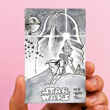 An artists impression of Star Wars A New Hope movie poster and the Darth Vader helmet is actually a penis. Knobtober 2020 Day 10 drawing for "Hope" by Brendan Pearce
