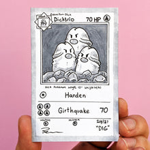 This is an original artwork by Brendan Pearce for day 24 of Knobtober called "Dig". The drawing is a Pokemon style card featuring Dicktrio with 70HP.