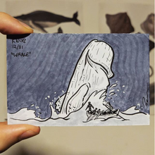 Drawing of the white whale Moby Dick as a penis leaping from the water