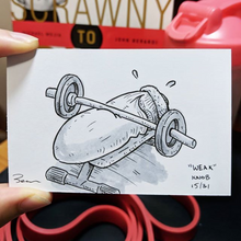Drawing of a penis at the gym struggling to bench press a small weight